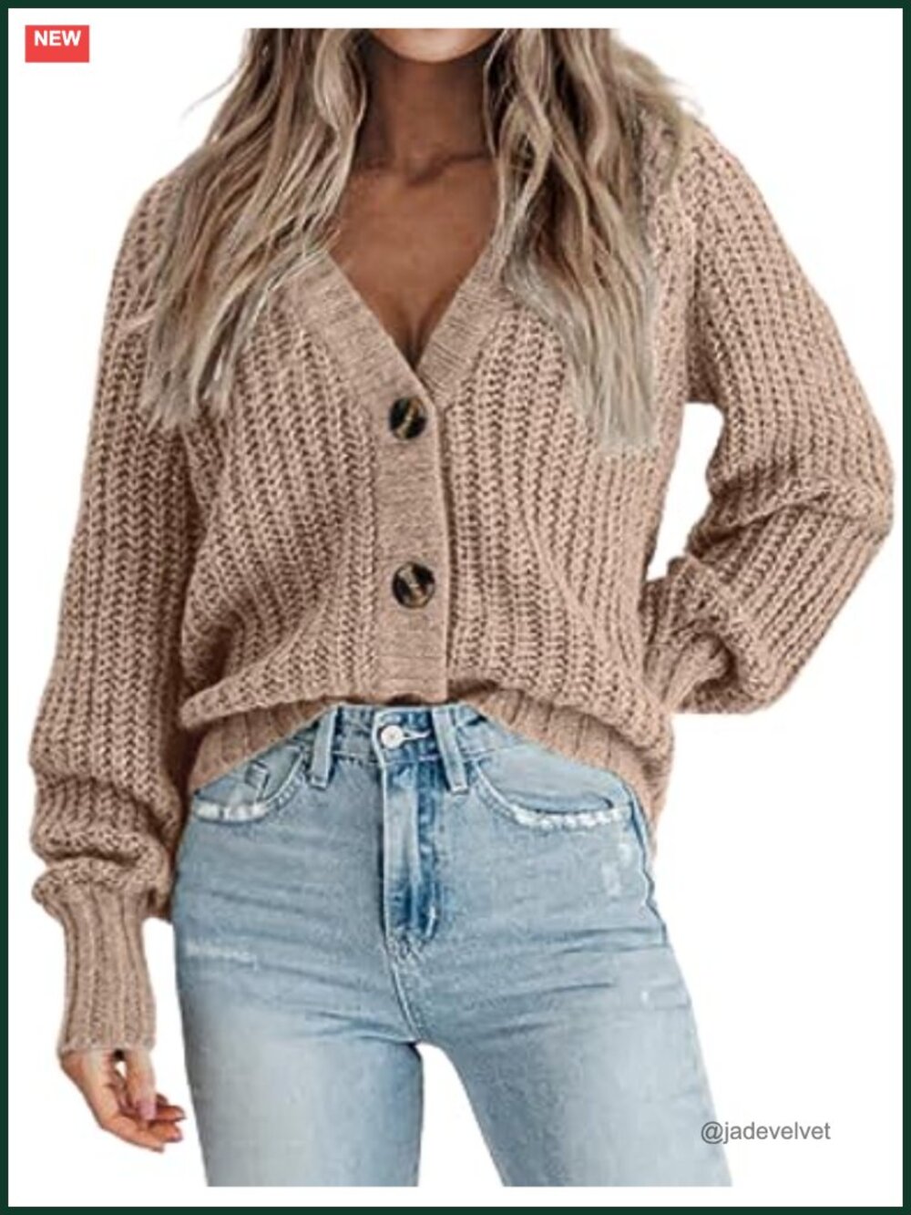 Women's Chunky Knit Cardigan Long Sleeve V-Neck Button Down Sweater
